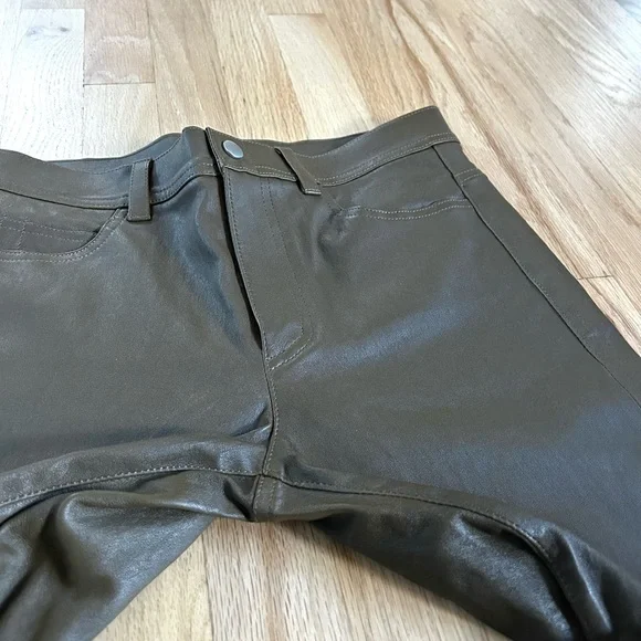 HELMUT LANG lamb leather pants ankle zip slim fit olive green size 6
